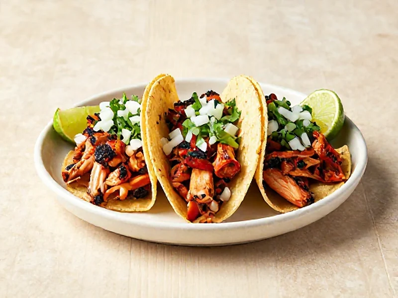 Al Pastor-Style Chicken Tacos finished and ready to serve