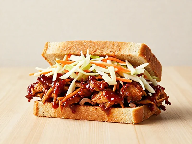 BBQ Pulled-Chicken Sandwich with Tangy Slaw finished and ready to serve