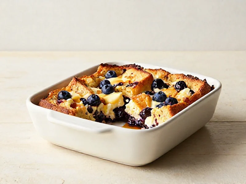 Blueberry French Toast Casserole finished and ready to serve