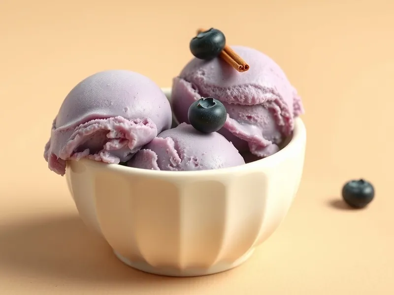 Blueberry Muffin protein ice cream served in a cream bowl