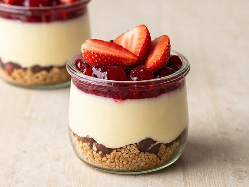Strawberry “Cheesecake” Jars finished and ready to serve