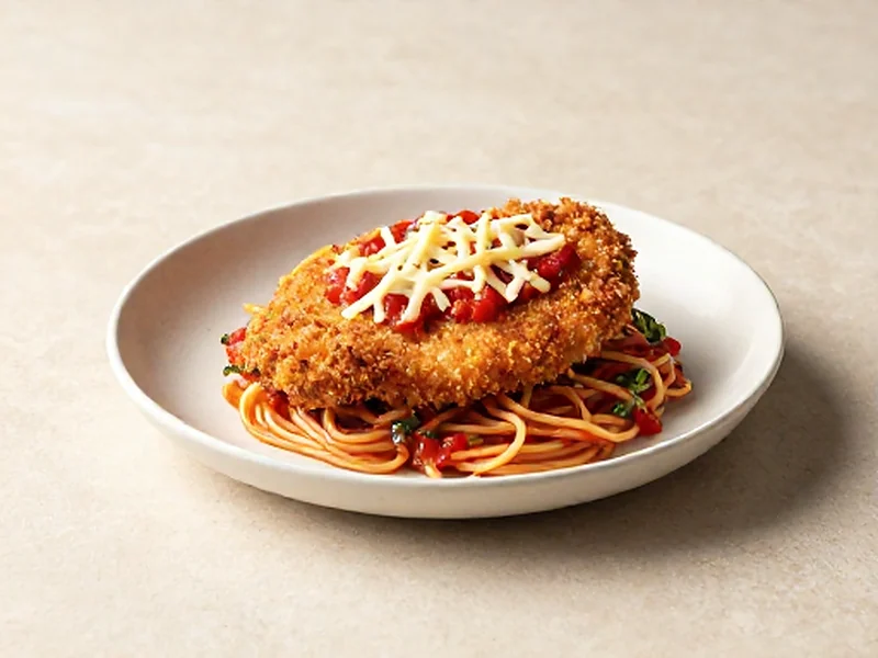 Crispy Chicken “Parm” finished and ready to serve