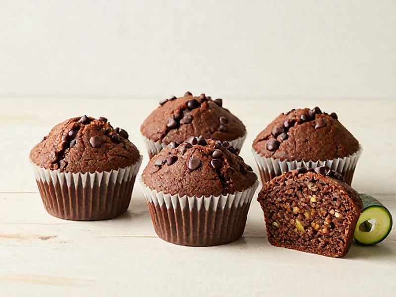 Double-Chocolate Zucchini Muffins finished and ready to serve