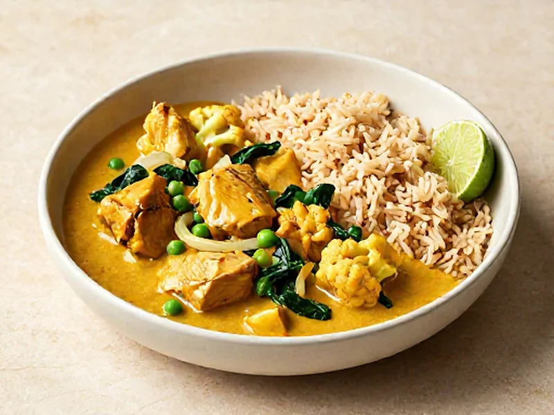 Weeknight Coconut Chicken Curry finished and ready to serve