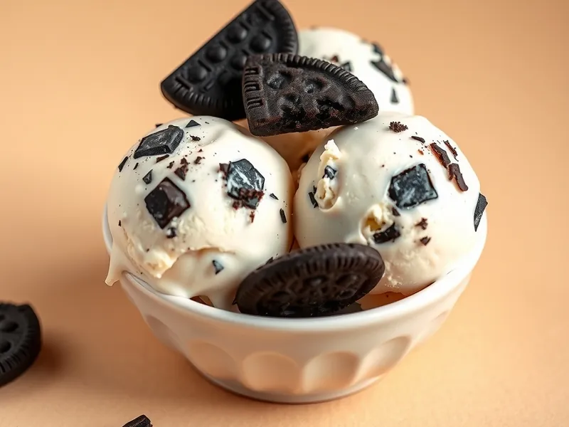 Cookies and Cream protein ice cream served in a cream bowl