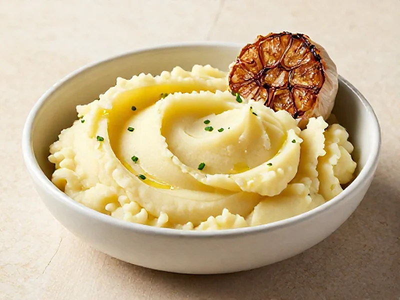Creamy Roasted-Garlic Mashed Potatoes finished and ready to serve