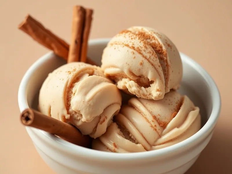Gingerbread protein ice cream served in a cream bowl
