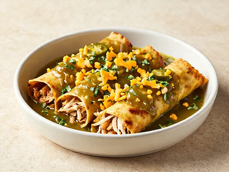 Green Chile Chicken Enchiladas finished and ready to serve