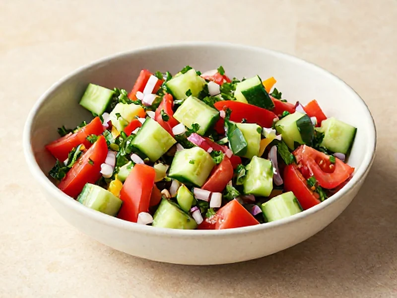 Israeli Chopped Salad finished and ready to serve