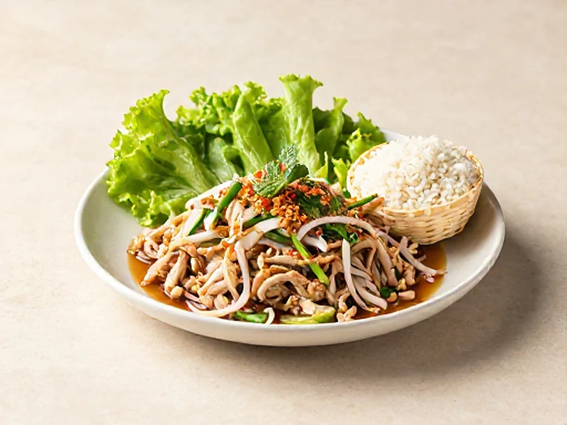 Larb Gai (Thai Chicken Salad) finished and ready to serve