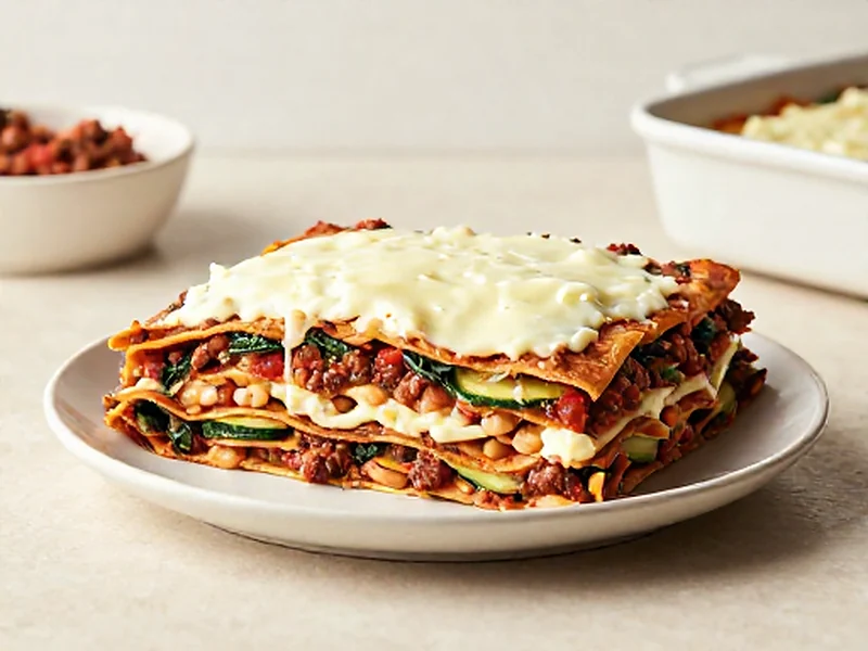 Beef & Veggie Lasagna finished and ready to serve