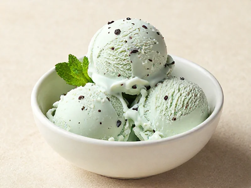 Mint Chip protein ice cream served in a cream bowl