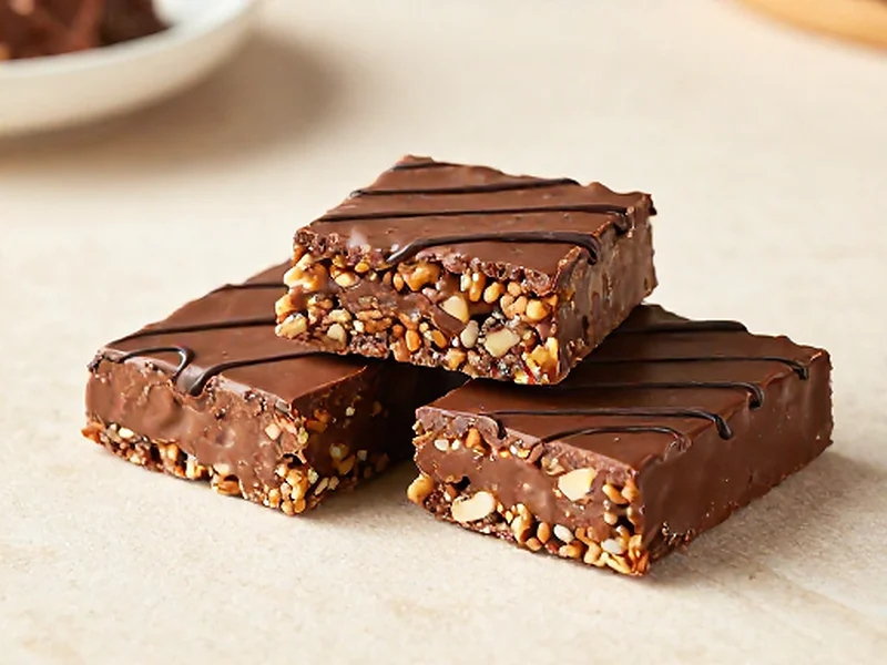 No-Bake Chocolate Almond Crunch Bars finished and ready to serve