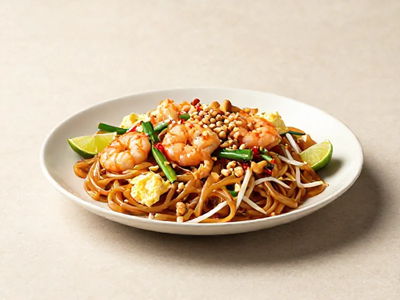 Shrimp Pad Thai (Peanut-Free) finished and ready to serve