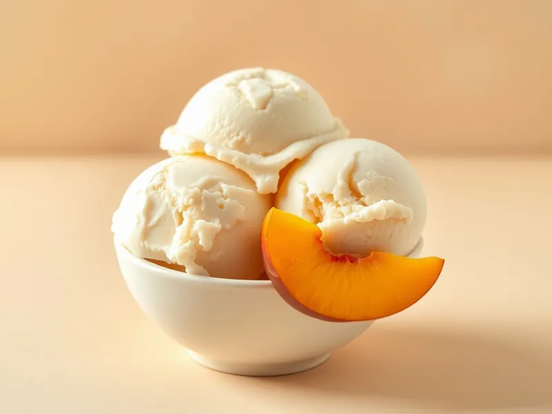 Peaches and Cream protein ice cream served in a cream bowl