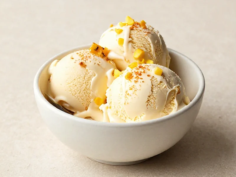 Piña Colada protein ice cream served in a cream bowl