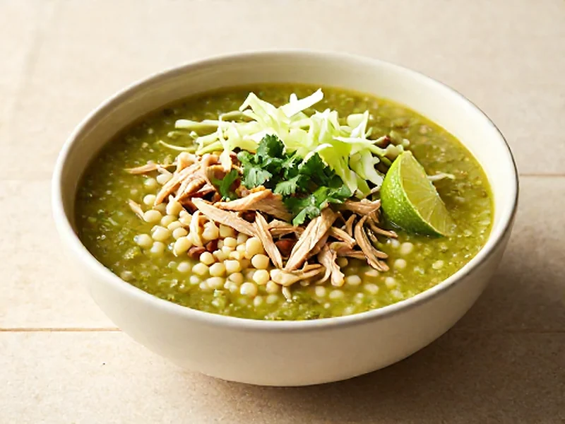 Chicken Pozole Verde finished and ready to serve