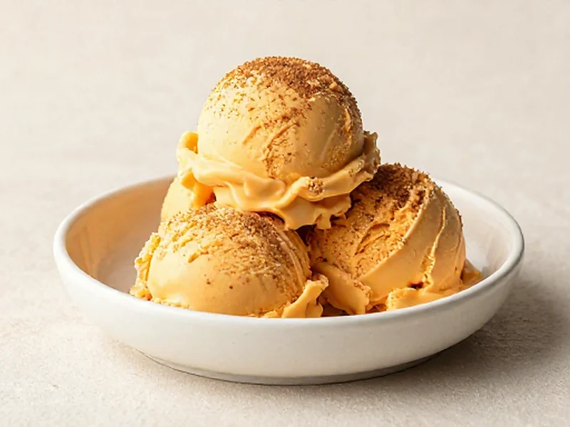 Pumpkin Spice protein ice cream served in a cream bowl