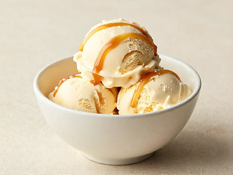 Salted Caramel protein ice cream served in a cream bowl