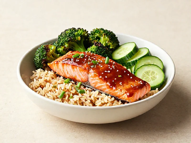 Teriyaki-Glazed Salmon Bowl finished and ready to serve