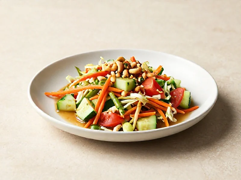 Som Tam-Style Crunch Salad (Peanut-Free) finished and ready to serve