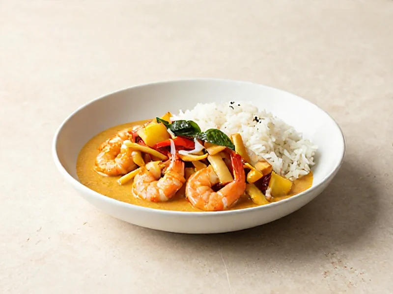 Red Curry Shrimp with Pineapple finished and ready to serve