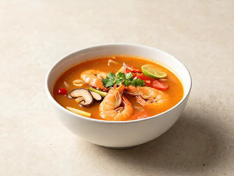 Tom Yum Goong (Hot & Sour Shrimp Soup) finished and ready to serve
