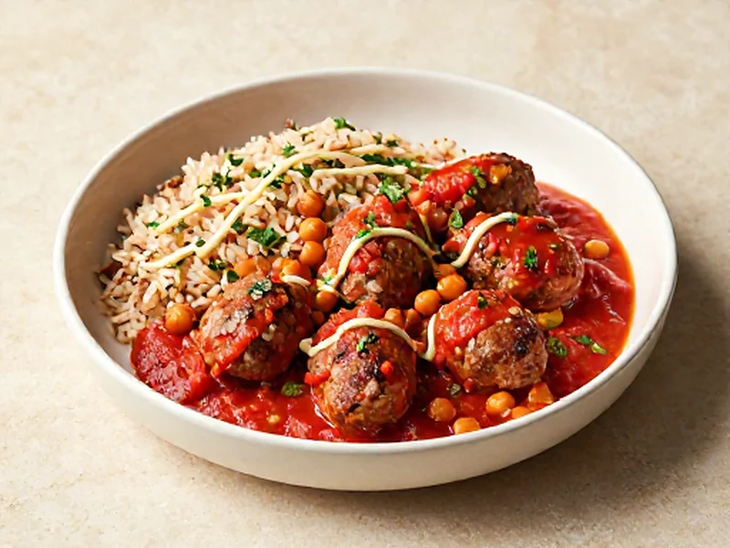 Turkey Kofta in Spiced Tomato Sauce finished and ready to serve