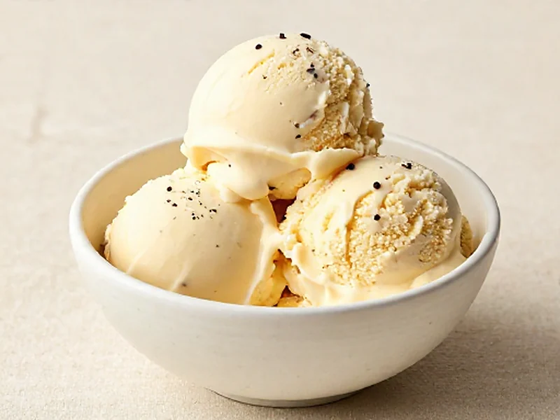 Vanilla Bean protein ice cream served in a cream bowl